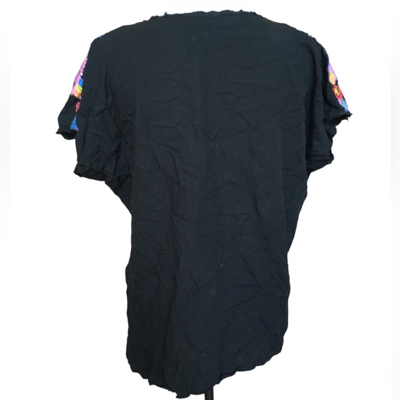 Vintage 90s T Jehnsen Inc Black Hand Painted Mexican Style Top Sequins Rainbow L - Picture 8 of 8
